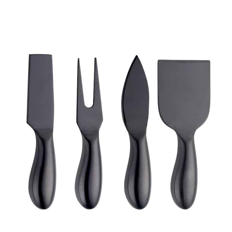 4Pcs Stainless Steel Cheese Knife Set Jam Butter Spread Cheese Slicer Cutter,Butter Knife,Spatula &amp; ForK Kitchen Tools: 4pcs Black Set