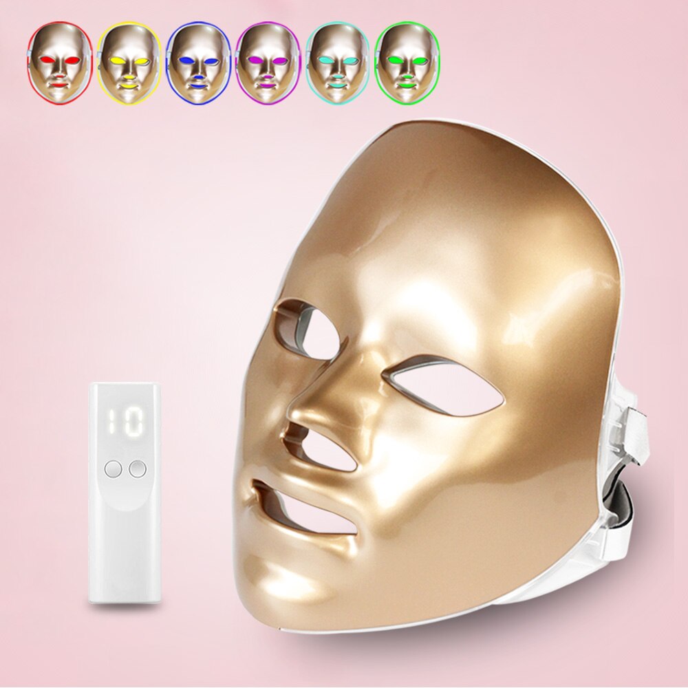 Led Mask Photon Electric LED Facial Mask LED Skin Rejuvenation Anti Wrinkle Acne Photon Therapy Home Salon Beauty Tool: Gold 7 colors