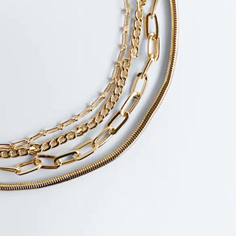 ZA Statement Gothic Metal 4 Article Women's Layered Necklace Trendy Gold Female Neck Chain Hip Hop Jewelry