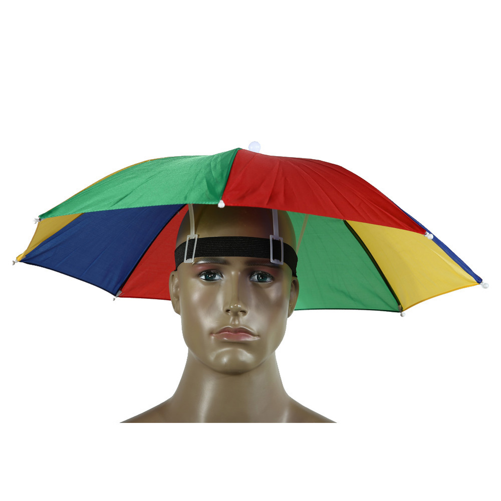 Bærbar paraply hat solskærm camping fiskeri vandring golf strand hovedbeklædning udendørs brolly cap til mænd håndfri paraply tackle: Regnbue