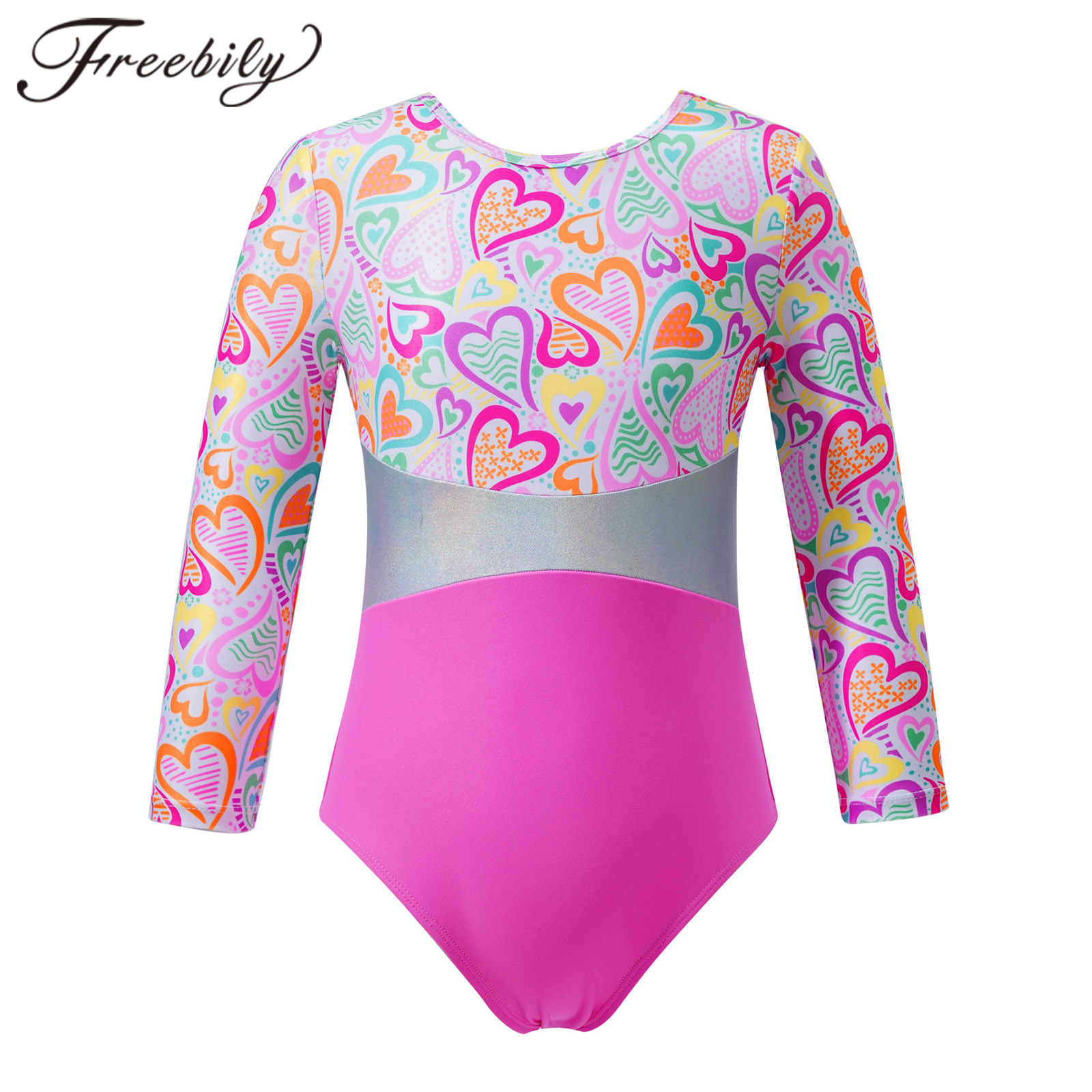 Girls Striped Gymnastics Leotard - Long Sleeve Ballet Bodysuit In White & Neon