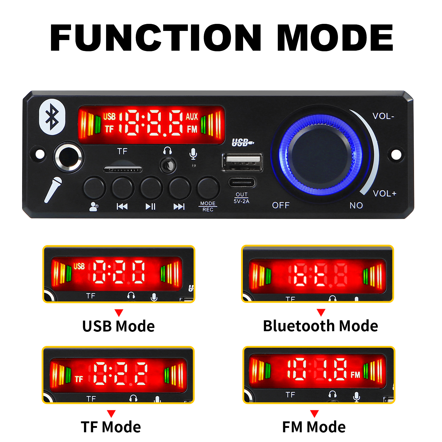 Wzmacniacz 160W / 6W Bluetooth 5.0 DIY Dekoder MP3 Odtwarzacz audio 12V Odtwarzacz MP3 Samochodowy moduł radia FM TF USB Mikrofon Nagrywanie rozmów