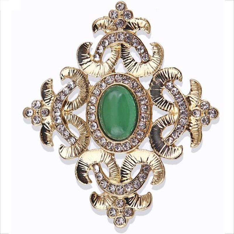 Jahrgang-barockbrosche mit grüner perle, edelsteinausschnitt, geometrisches rechteck, kragenbrosche, damenschmuck: Barock 10