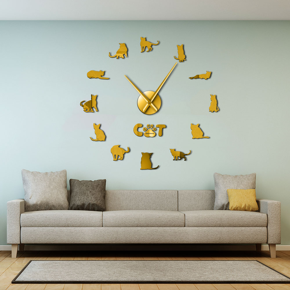DIY Tonkinese Cats Wall Art Animals Kitty Pet Frameless Giant Wall Clock With Mirror Effect Large Silent Quartz Clock Wall Watch