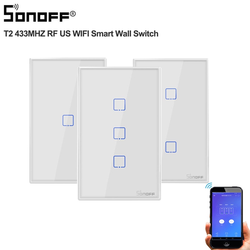 Sonoff-enchufe inteligente TX T2 US 1/2/3 entradas, Control remoto, Wifi, táctil, RF433mhz, funciona con Alexa