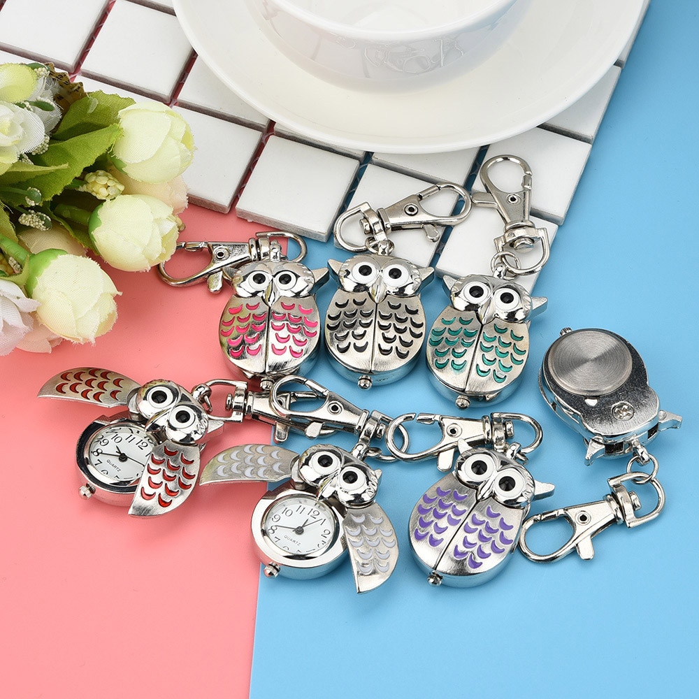 Petites montres à gousset, horloge rétro à quartz, magnifique porte-clés de dessin animé mignon, montre de poche hibou, relogio feminino saat watch *a