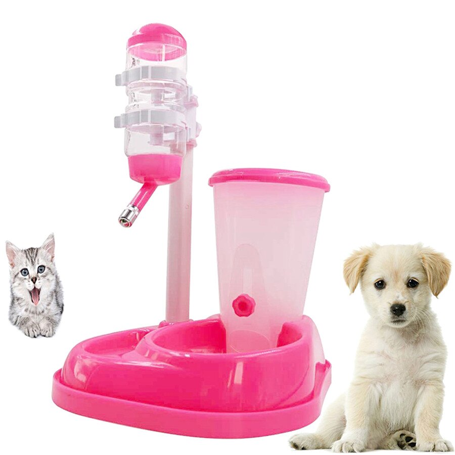 Alimentador automático 2 em 1 para animais de estimação, fonte de bebedouro com suporte e tigela, dispensador de comida para cães e gatos, produto para animais de estimação: pink