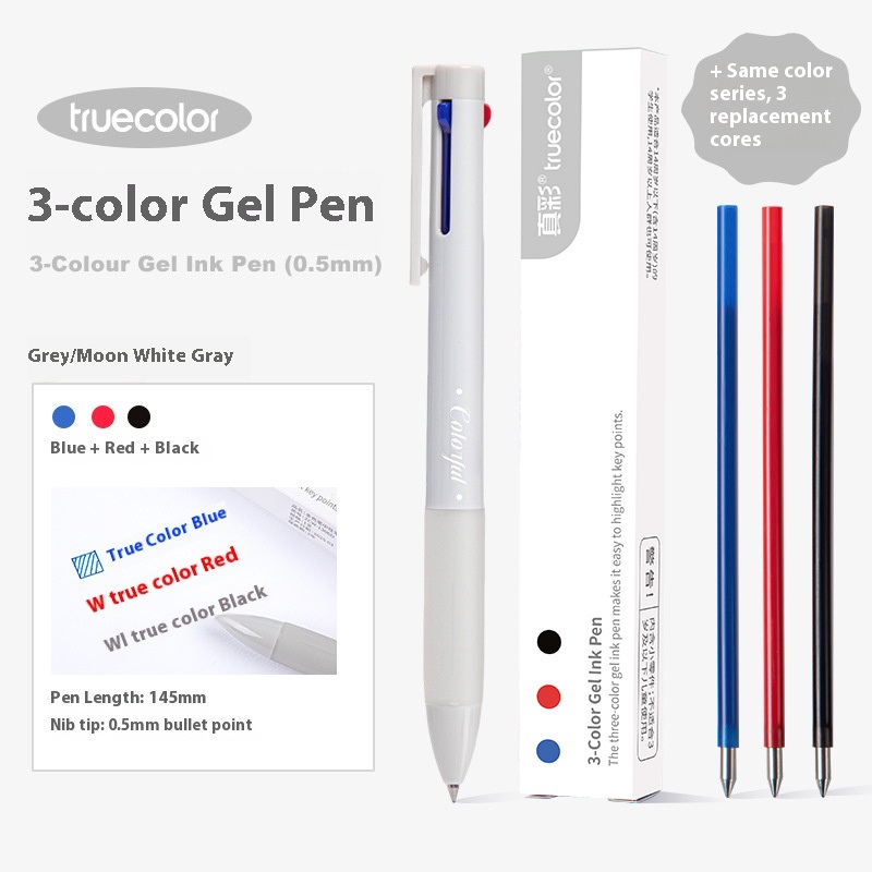 Bolígrafo multifuncional 3 en 1, bolígrafo tricolor de secado rápido de 0,5mm, cambio de Color 1s, herramientas completas eficientes para estudio y oficina