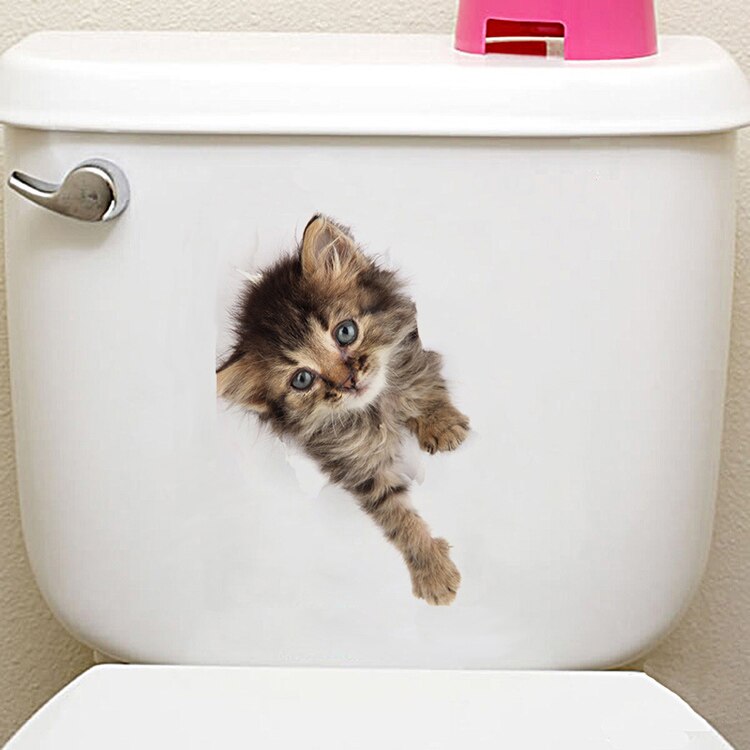3D koty psy chomika naklejki ścienne łazienka dla Dom dekoracje dla dzieci pokój Słodki zwierzę winylowa tablica naścienna plakat artystyczny otwór widok naklejki toaletowe: Cat3