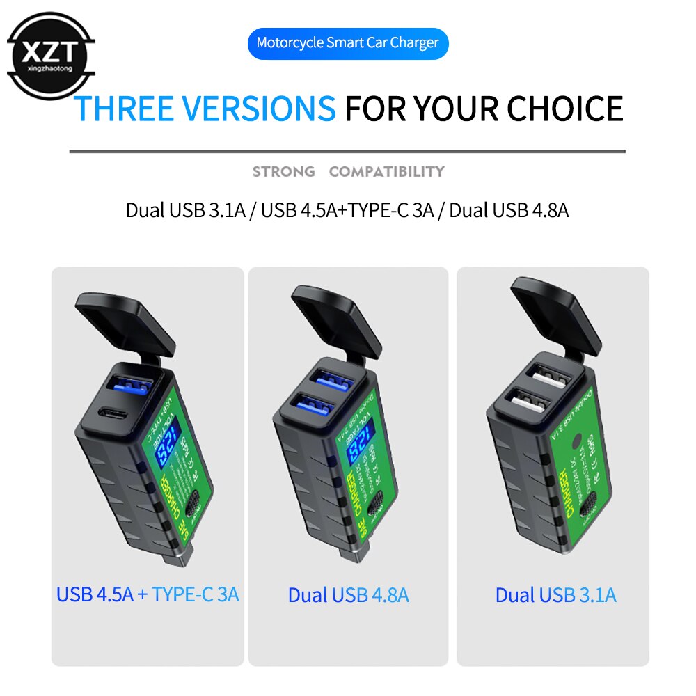 Chargeur USB pour moto TYPE-C, 3,1a/4,8a, SAE vers USB, voltmètre de Type C, interrupteur marche/arrêt, prise étanche à déconnexion rapide, motos
