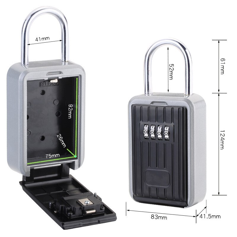 MOOL 4-Digit Key Lock Box Combination Wall Mounted Lock Box Weatherproof Resettable Portable Lock Box (with Waterproof Cover)