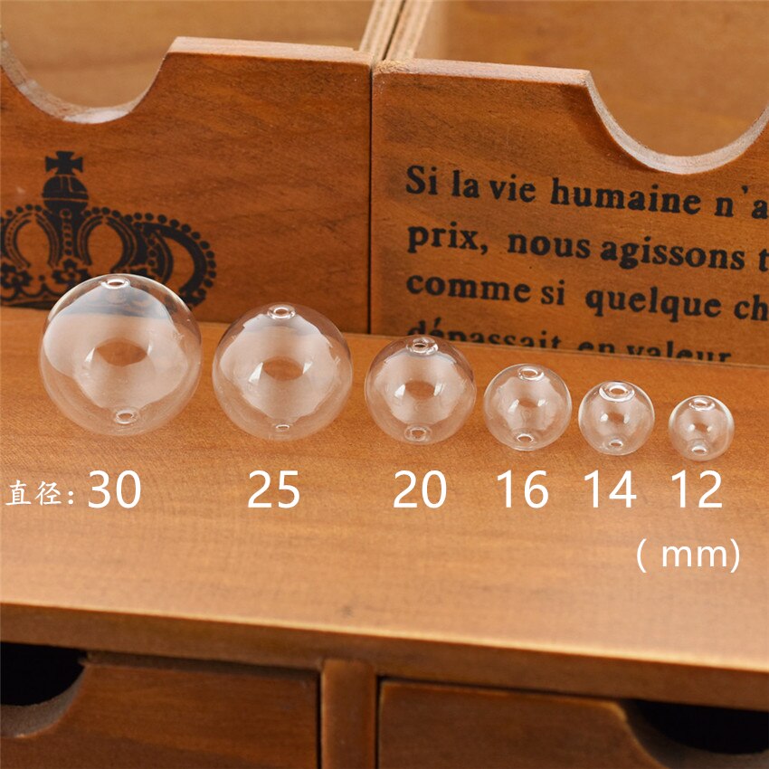 10 peças 30mm 25mm 20mm 16mm 14mm 12mm buraco duplo bola de vidro globo de vidro pingente moda jóias acessórios