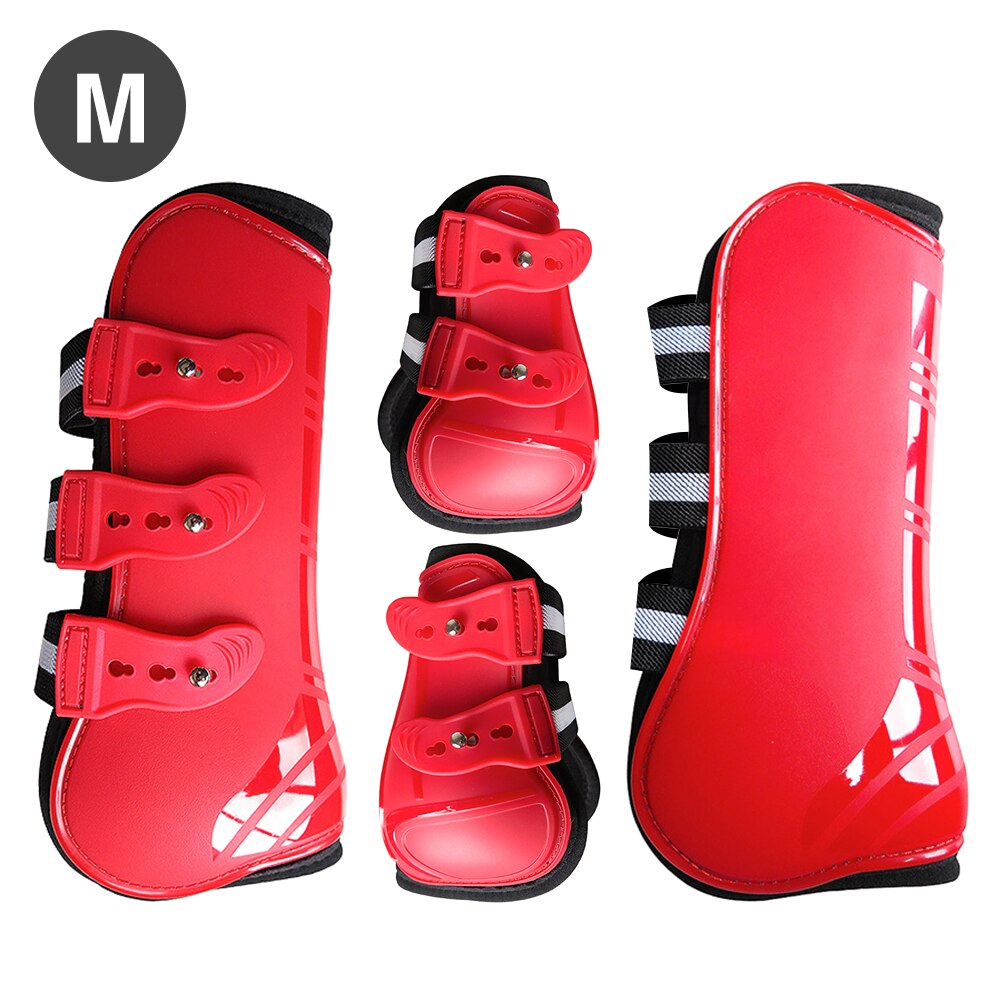 4Pcs Fetlock Brace Duurzaam Schokabsorberende Paardensport Accessoires Been Guard Front Achterpoten Paard Pees Laarzen Pu Shell Beschermende: Red M