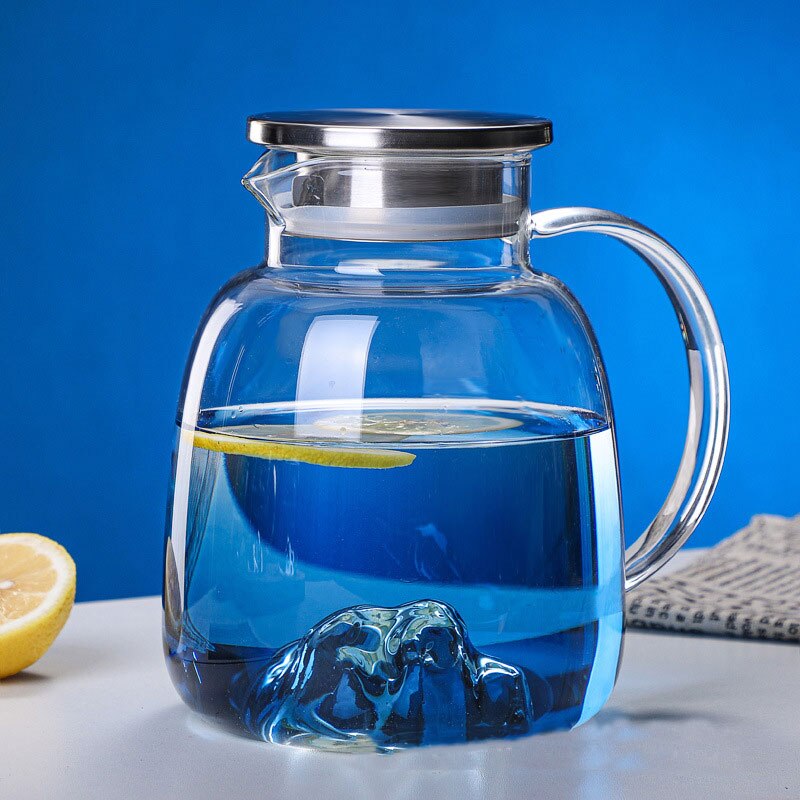 Jarras de vidrio para el hogar, vasos transparentes para agua, jarra de agua de gran capacidad con gradiente azul, calefacción, Juego de vasos de vidrio grueso