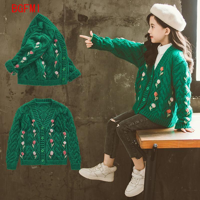 Cardigan floreale lavorato a maglia invernale per ragazze adolescenti 2022 nuova giacca maglione per bambini per bambini grandi primavera maglione autunno moda ragazza Teenager