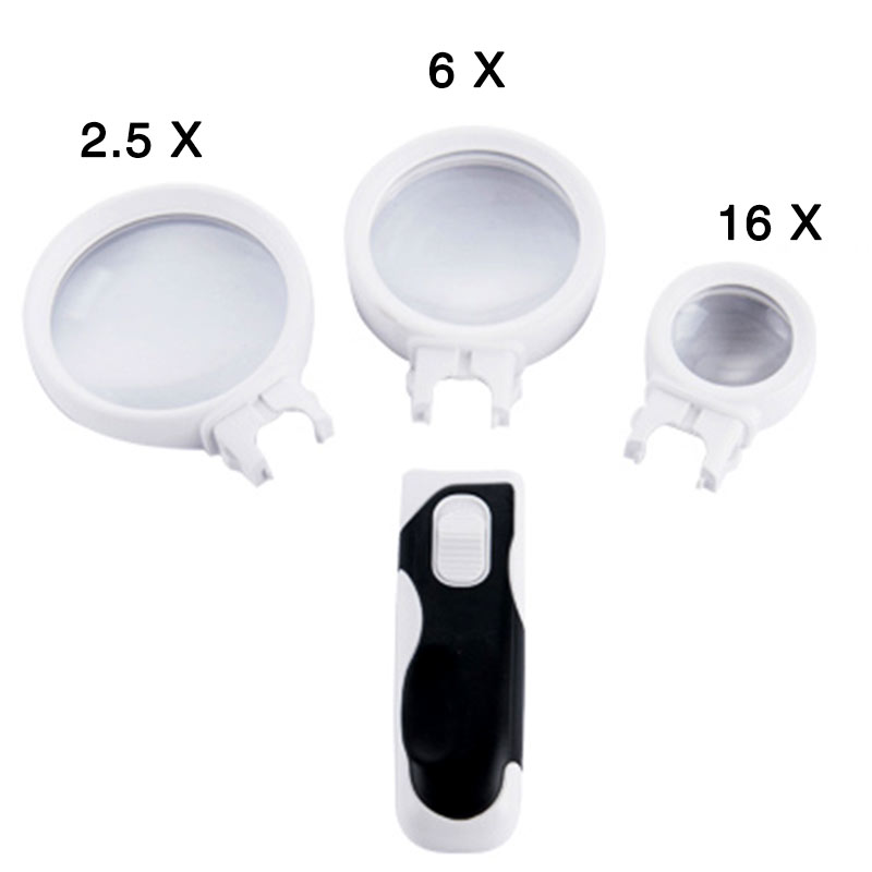 TRANSCTEGO Loupe de poche LED Loupe 3 lentilles principales 2.5X 6X 16X Loupe Interchangeable loupes de lecture portables
