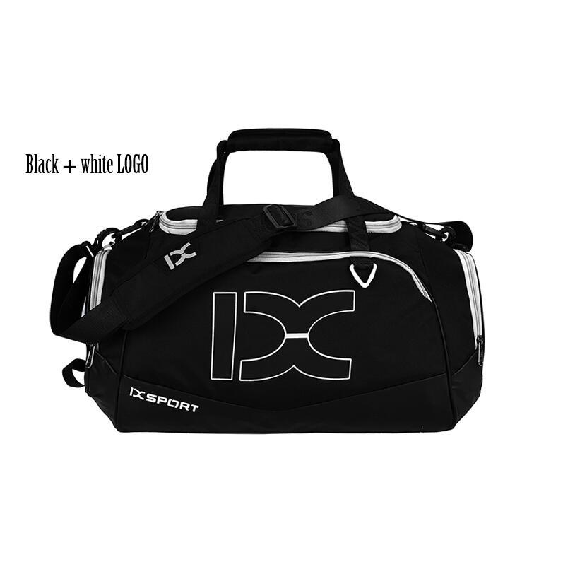 Stor afslappet vandprooftravel taske til mænd kvinder sport gym taske enkelt skulder håndtaske bagage duffleshoe tasker mochila laptop: Sort hvidt logo