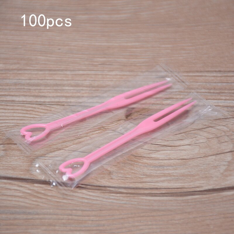30/50/100 stücke Einweg Obst Gabeln Stick Einzeln Warpped Lebensmittel Forcks Hochzeit Party Weihnachten Für Kunststoff Gabel obst Kuchen: Pink-100pcs