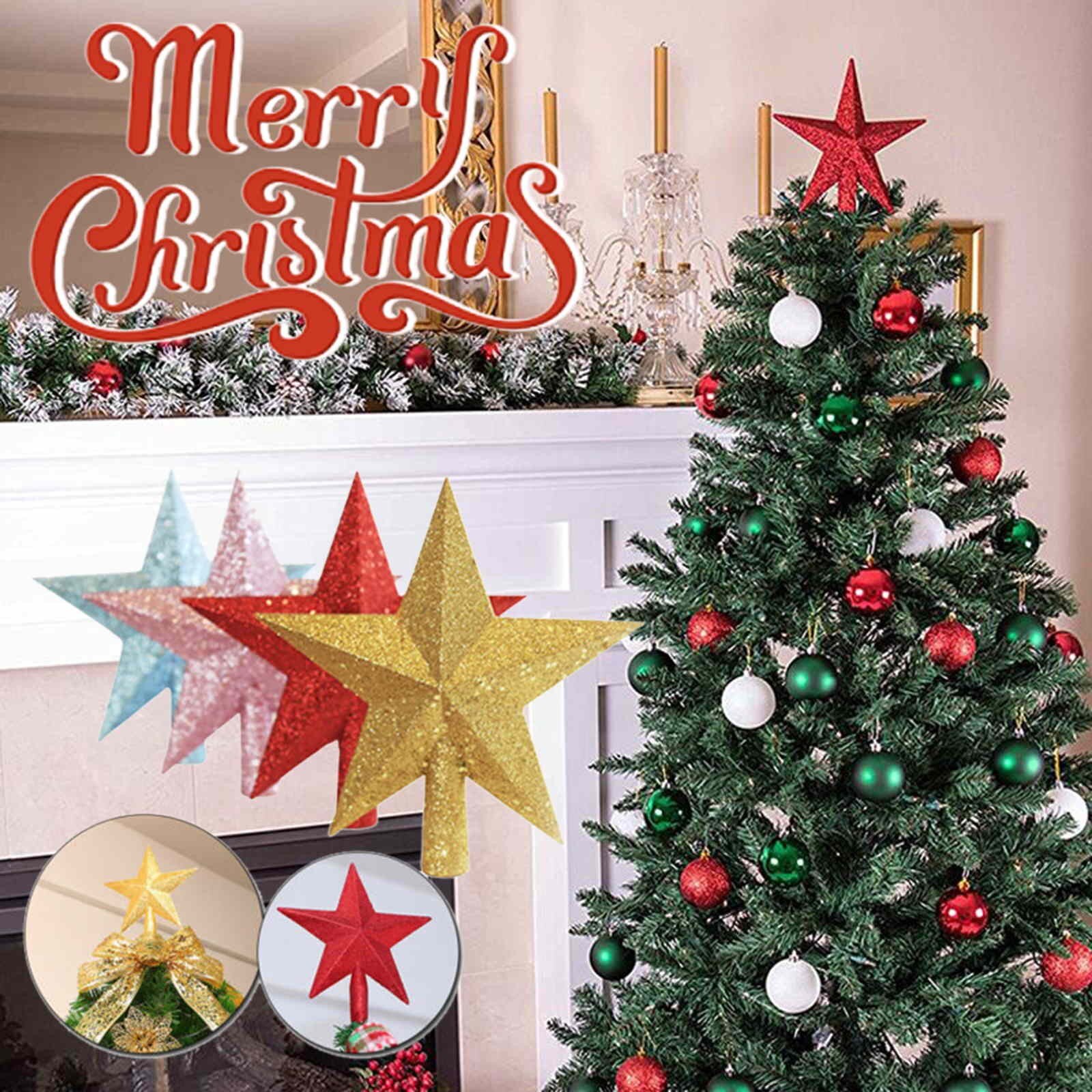 Christmas tree top star Christmas tree topper ornament gold powder sparkling star pendant home wedding decoration Navidad