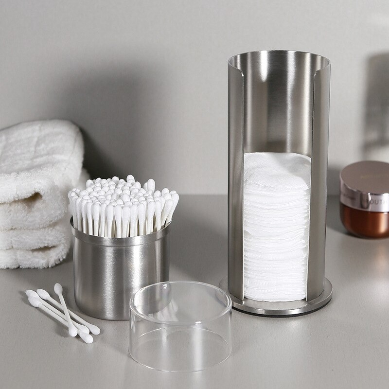 Storage Rack Cotton Swab Storage Box Stainless Steel Cleaning Cotton Bracket Bathroom Cosmetic Cotton Pad Organizer
