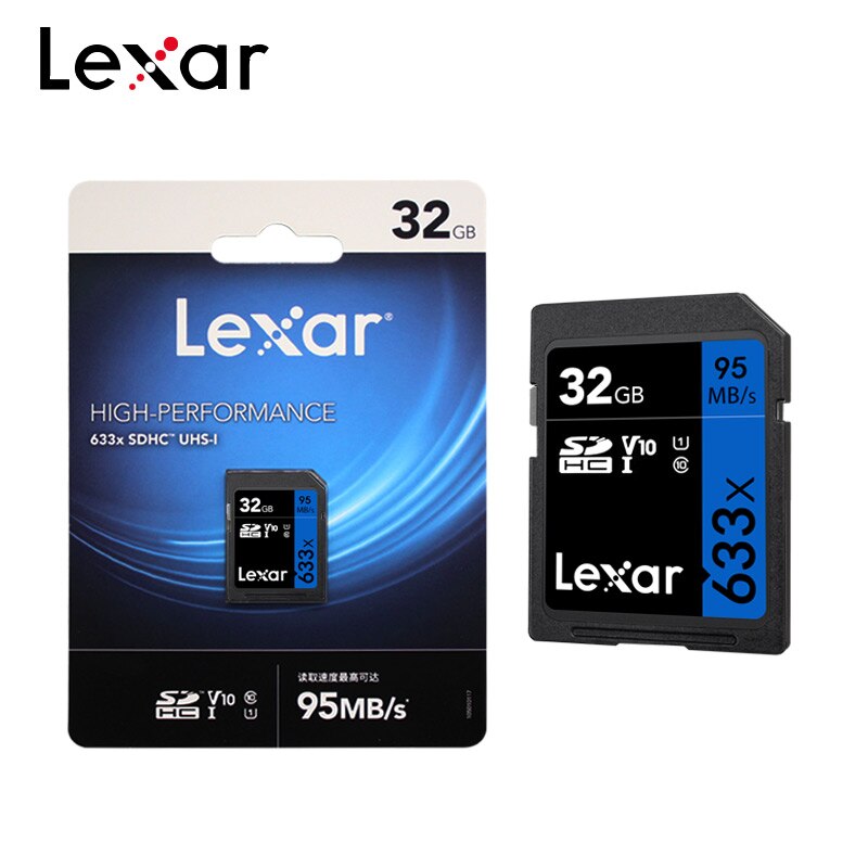 100% Original Lexar 633x tarjeta SD Clase 10 UHS-I 32GB alta velocidad 95 M/s V30 GB 64GB 128GB U3 tarjeta de memoria para 1080p HD 4K Cámara
