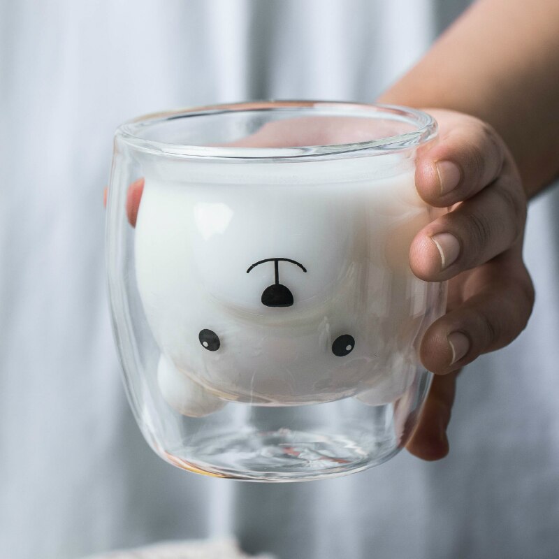 Precioso Panda Taza de cristal de doble pared 250ml oso taza de vidrio jugo vidrio resistente al calor taza de vidrio: Bear Clear