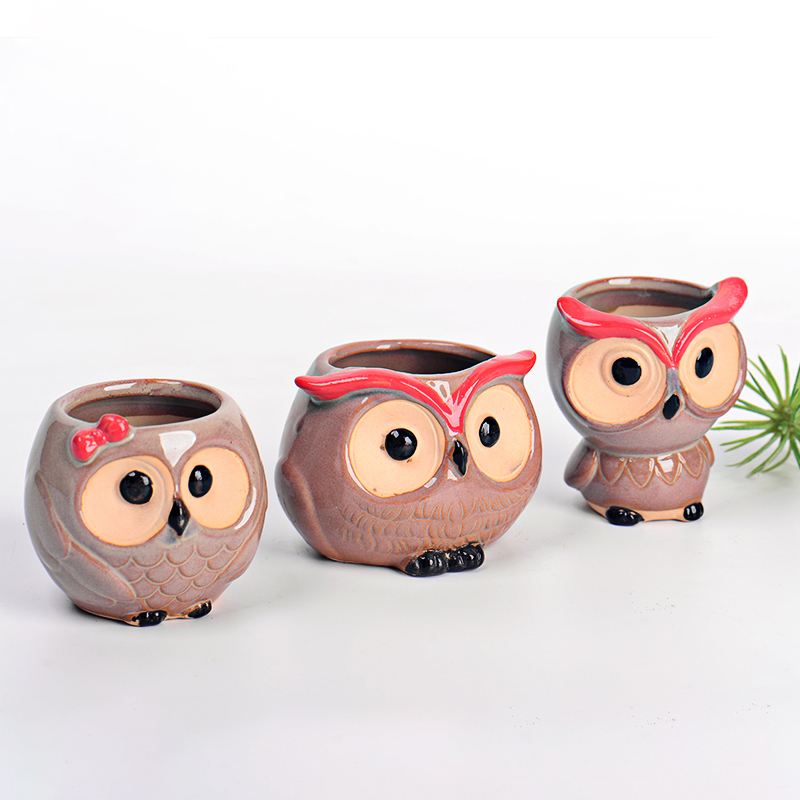 Strongwell Miniatuur Uil Bloempot Wastafel Bloempotten Fairy Tuin Potten Ornament Home Office Decor Succulent Groene Planten: 7