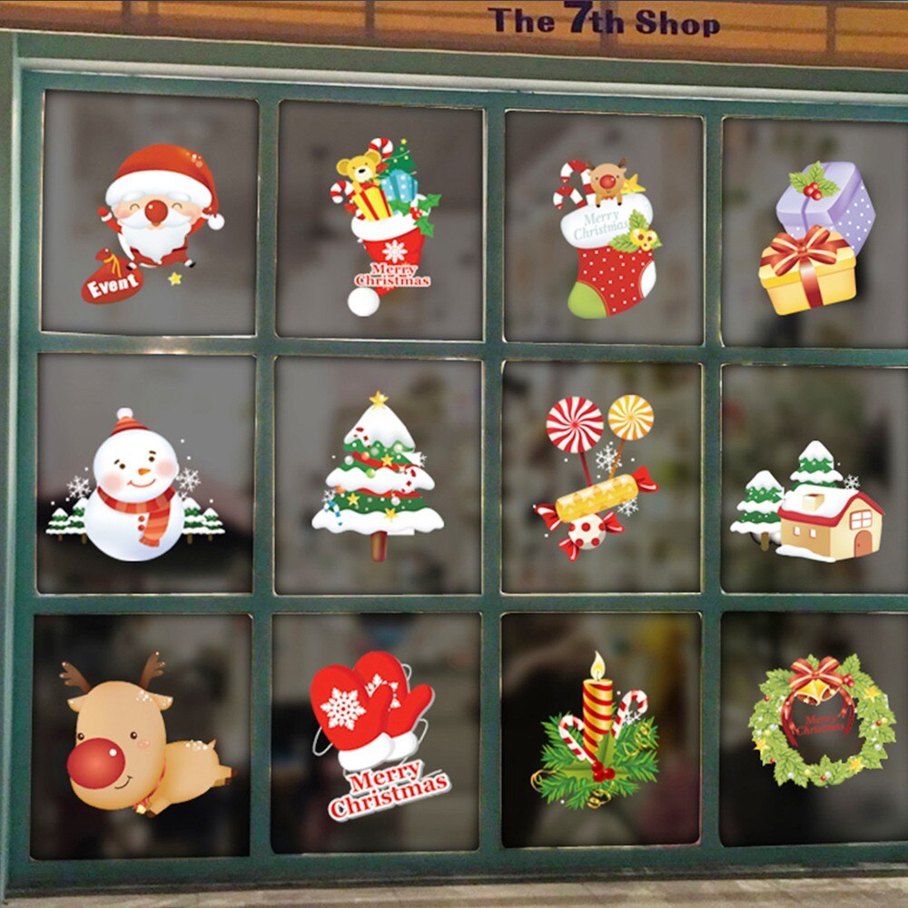 Year White deer Window Stickers Christmas Wall Stickers Snow Christmas Decoration Bedroom PVC electrosta Wallpaper stickers: E