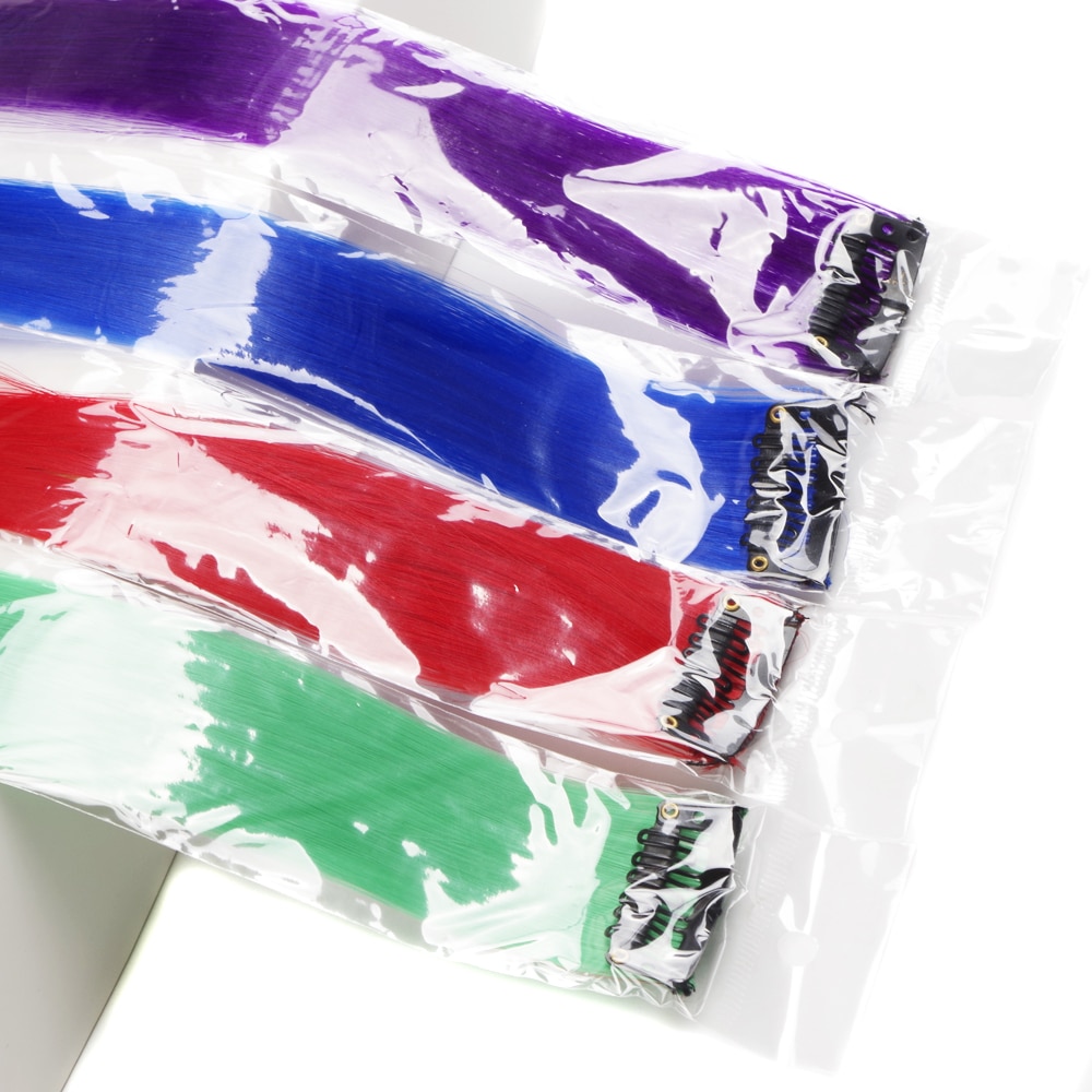 Extension synthétique longue lisse 20 pouces-Sallyhair | Postiche à pince une pièce rose jaune bleu violet pour femmes