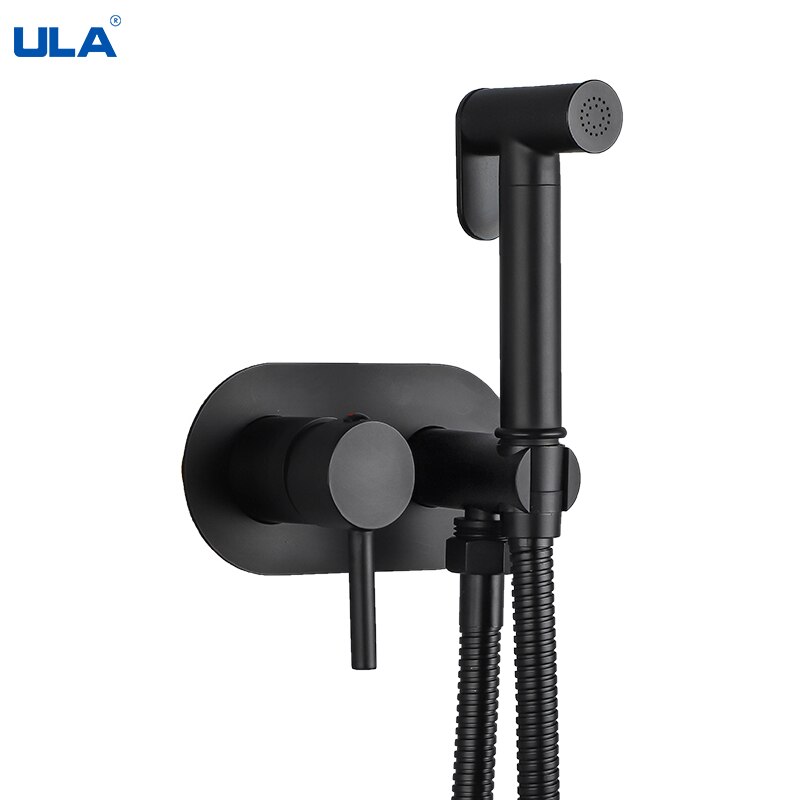 Ula Zwart Bidet Kraan Sproeier Messing Draagbare Wc Bidet Kraan Warm Koud Water Badkamer Mixer Shattaf Valve Hygiënische Douche