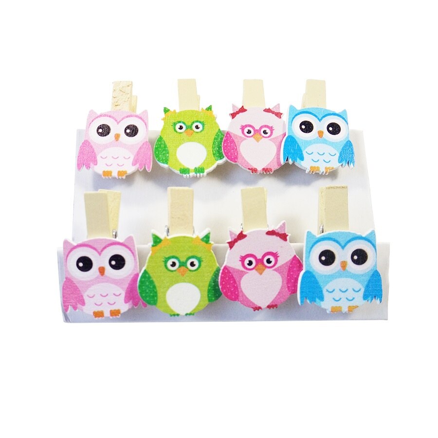 8 Stks/partij Speciale Uil Patroon Kleine Houten Clips Voor Kamer Foto Decoratie Papier Hout Clip