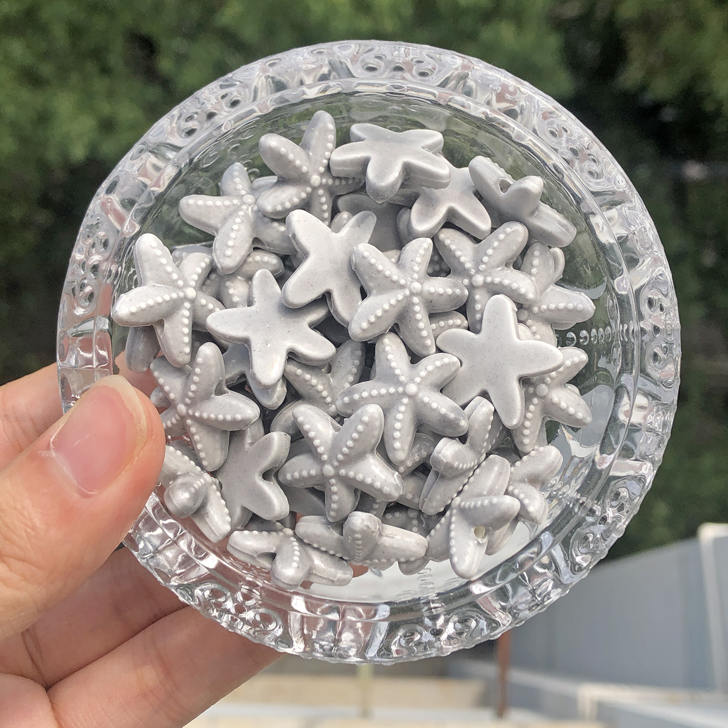 10 stk. søstjerneformede keramiske perler, 18mm farverige glaserede porcelænsperler, håndlavede til smykkefremstilling, gør-det-selv vedhæng, håndværk og tilbehør.: Påfuglblå / 18mm