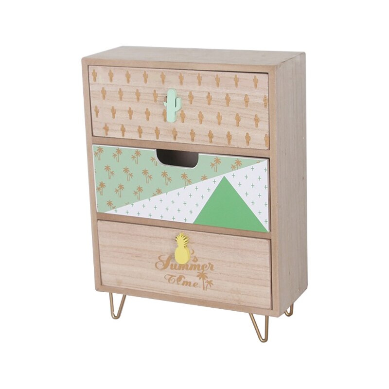 Wooden Drawer Storage Box Desktop Dividers Organizer Cute Cactus Pattern Makeup Cosmetic Container Jewelry Shelf Cabinet