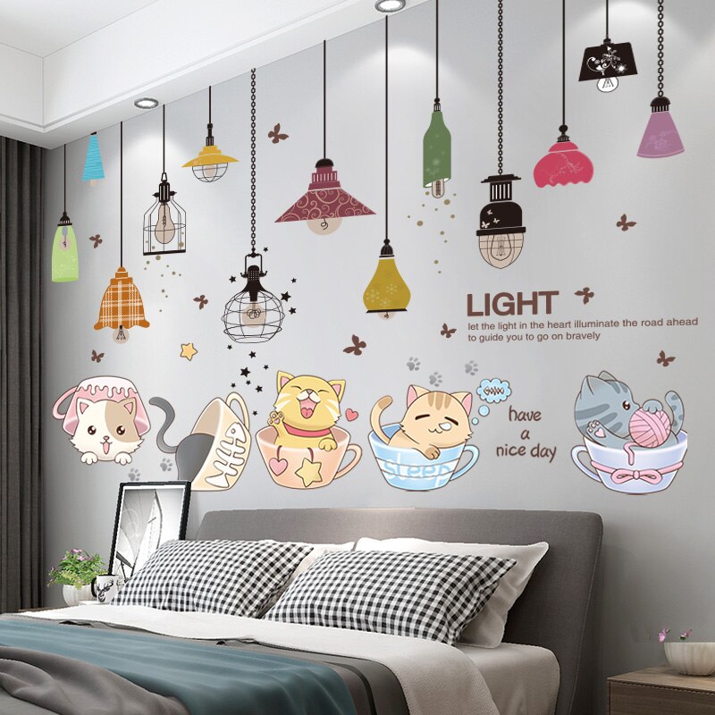 [Shijuekongjian] Cartoon Kopjes Muurstickers Diy Katten Dier Muurschildering Decals Voor Kinderkamer Baby Slaapkamer Nursery Huis Decoratie: animal and lights