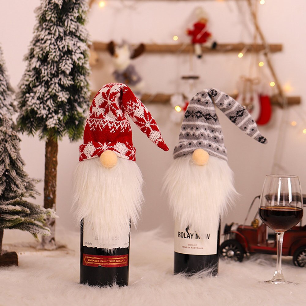 Kerst Decoratie Faceless Ouderen Gebreide Wol Wijnfles Cover Indoor Warm Decoratie