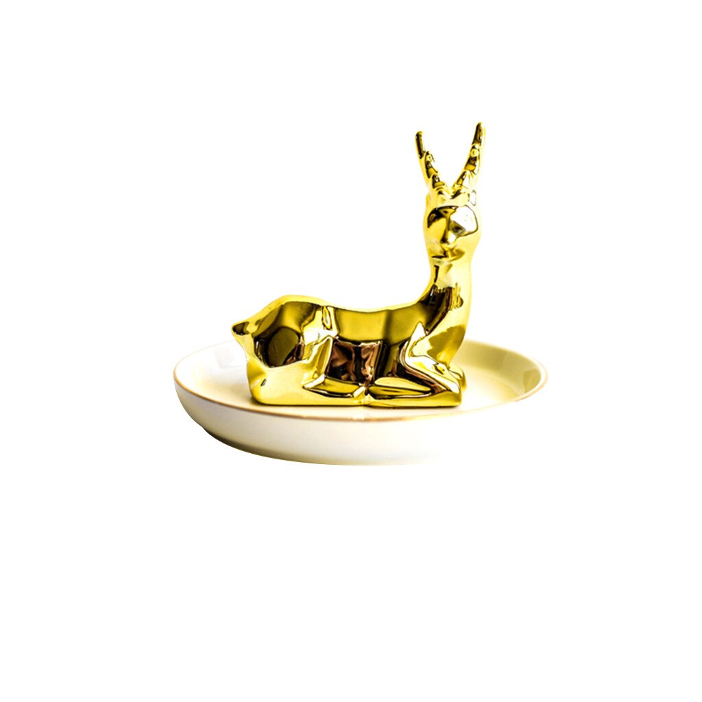 Gold-plated jewelry plate home decoration plate ring jewelry storage plate family accessories jewelry storage tray plate: Deer