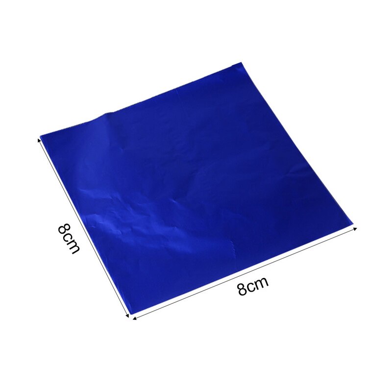Junijour 100 st 8 x 8cm självmat aluminiumfolie papper choklad godis förpackning 10 färger fest födelsedag omslag folie pappersklistermärke: Mörkblå