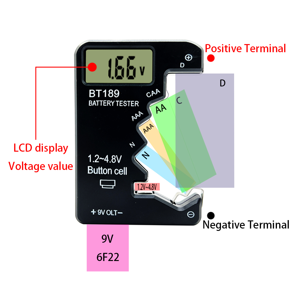 BT-189 AA/AAA/C/D/9V/1,5 V pantalla LCD medidor de voltaje de batería Universal indica voltios probador comprobador BT189 probador de batería