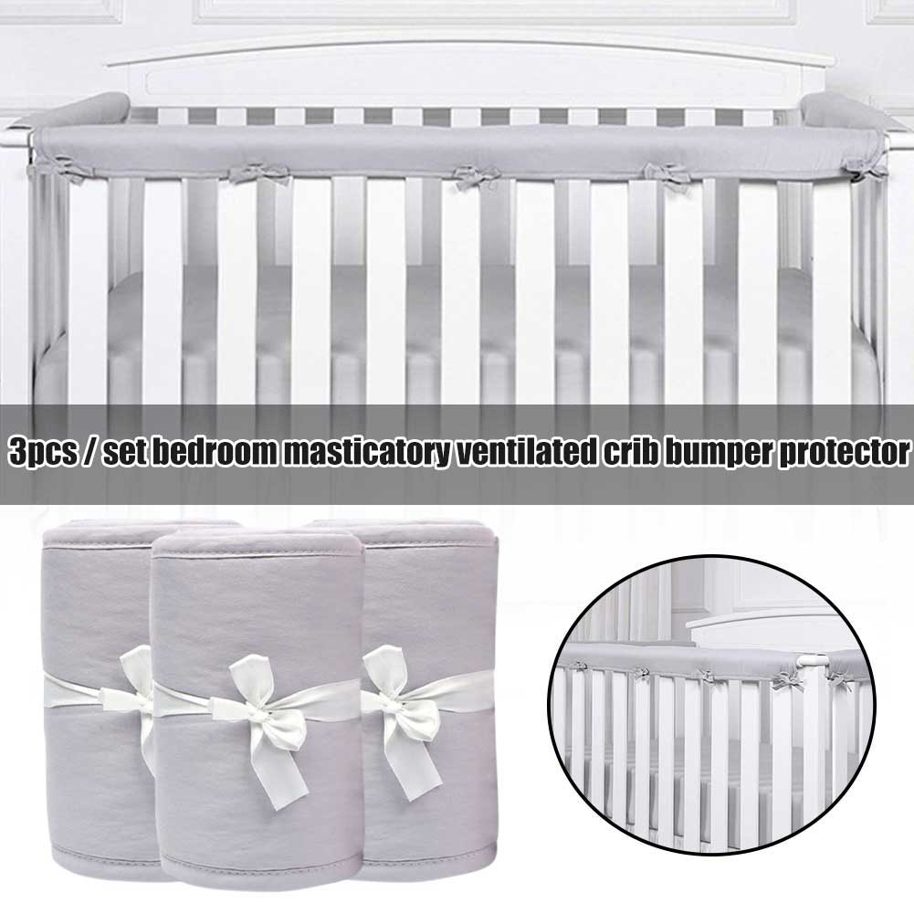 3 Stks/set Universal Home Slaapkamer Kauwen Ademend Babybedje Bumper Protector Microfiber Gids Cover Installeren