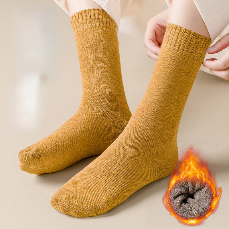 Calcetines de algodón gruesos y cálidos a la de Otoño Invierno señora Casual chica Color sólido calcetines de tubo medio para mujer