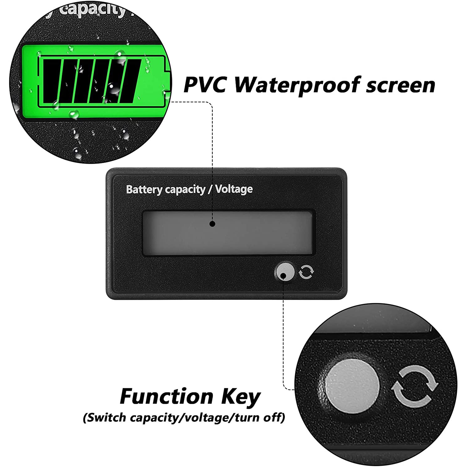 DC 12V 24V 36V 48V 72V Battery Capacity Voltage Meter with Alarm, Battery Capacity Gauge Indicator, Battery Indicator Monitors