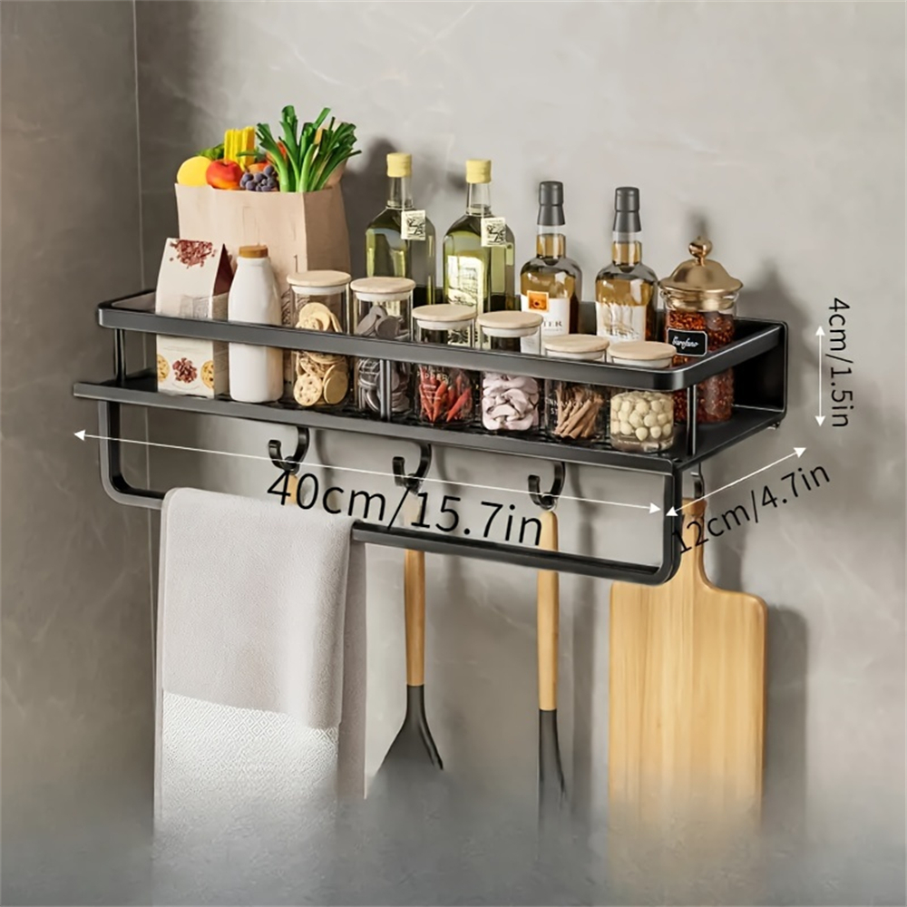1 multifunktionales Lagerregal mit Stange, Gewürzregal, wandmontiertes Gewürzregal für Kochartikel: Chrom