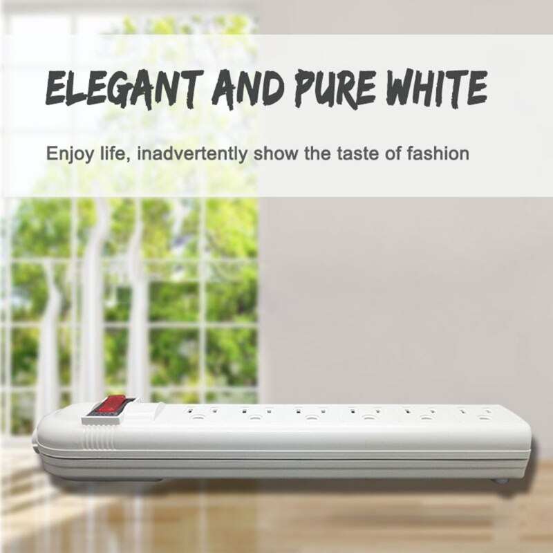 US Plug 6 Socket Surge Protector Wall-mounted 14AWG Horizontal Power Strip Power Socket Switch with Overload Protection