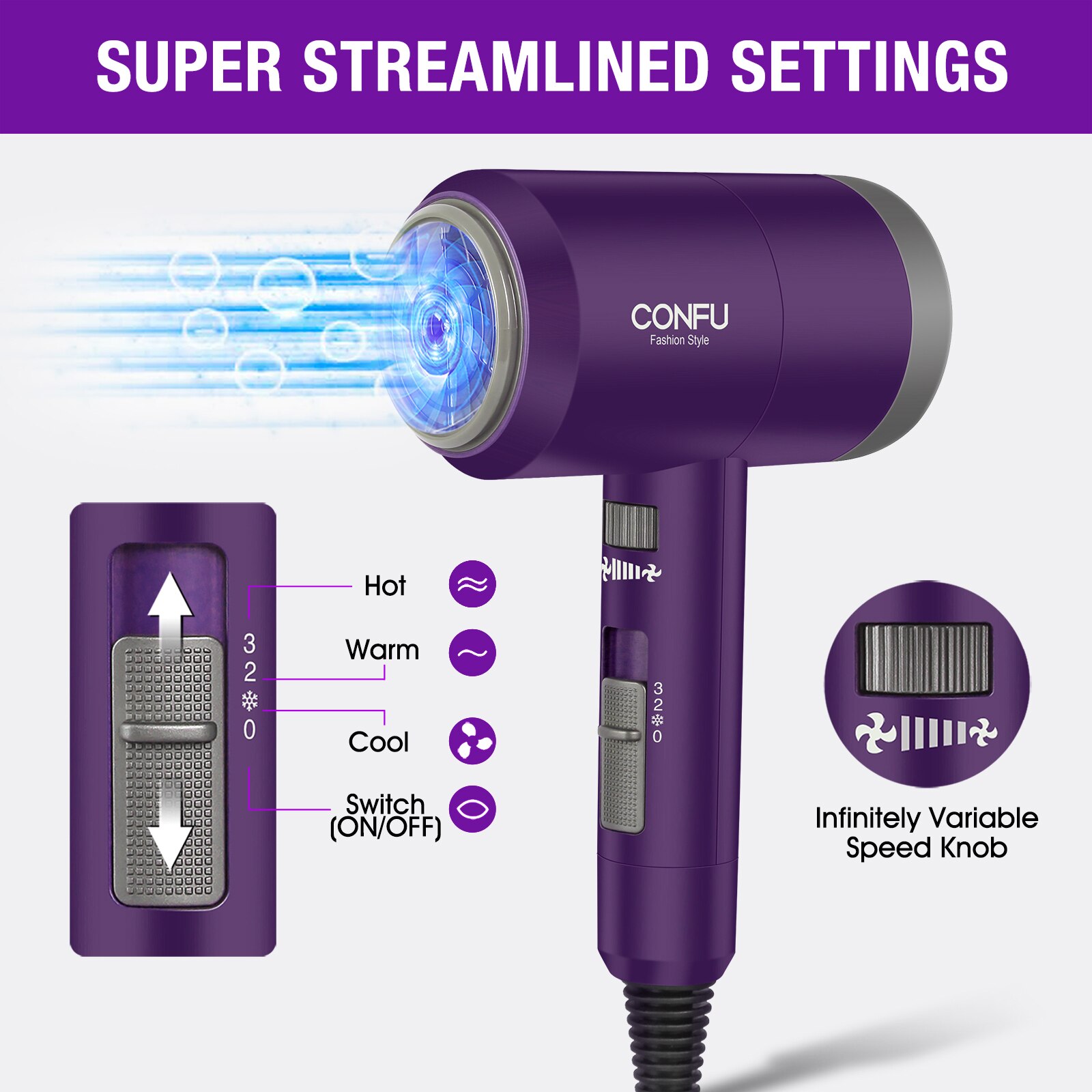 CONFU 1600W Hair Dryers Negative Lonic Blow Dryer Lightweight Powerful DC Motor Hairdryer Styling Tools for Travel Household Use