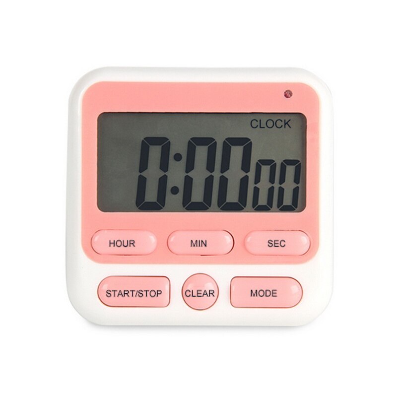 Stor display alarm timer digital skærm køkken timer firkantet madlavning optælling nedtælling alarm ur sove stopur ur #1 /: Lyserød