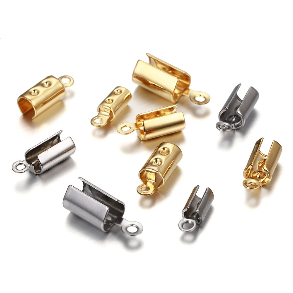 30 teile/los Edelstahl Bucht Verschlüsse Kabel Ende Kappen Leder Clip Spitze Falten crimpen Korn Anschlüsse Für DIY Schmuck Machen erkenntnisse