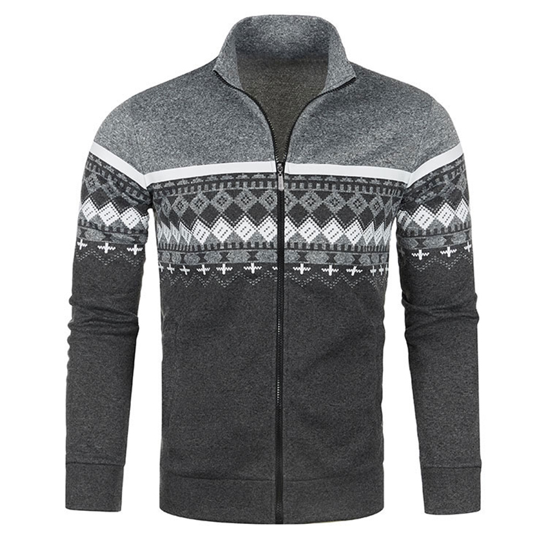 Nuevos suéteres para hombre, chaquetas, abrigos cálidos de otoño e invierno, sudaderas holgadas con cremallera, Top estampado de cuello alto: XXL / Beige