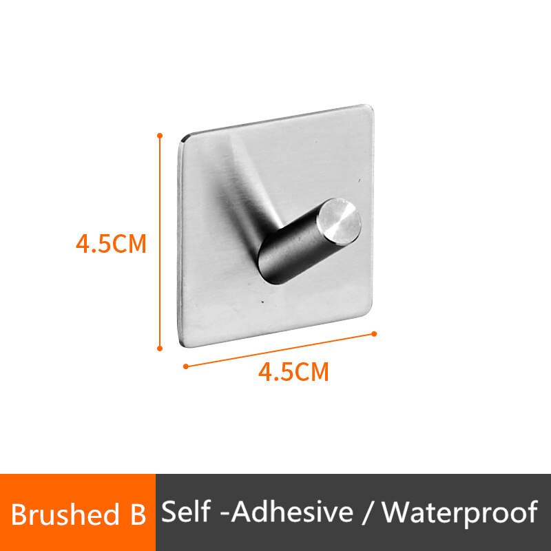 1PC 3M Self Adhesive Stainless Steel Hooks Waterproof Wall Hook Clothes Coat Hat Hanger Kitchen Bathroom Towel Hooks Storage: Brushed B