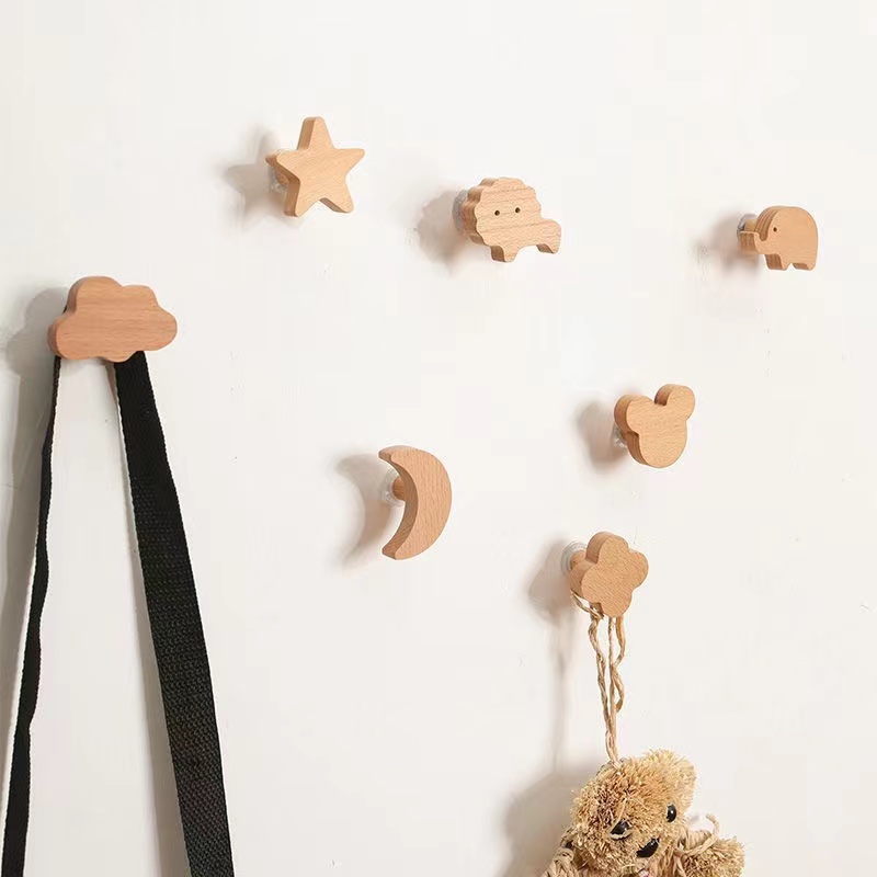 Crochets en bois d'animaux, 1 pièce, mignon, décoration de chambre, porte-clés mural, patère, porte de maison, crochet en bois, accessoires de cuisine, Gadget