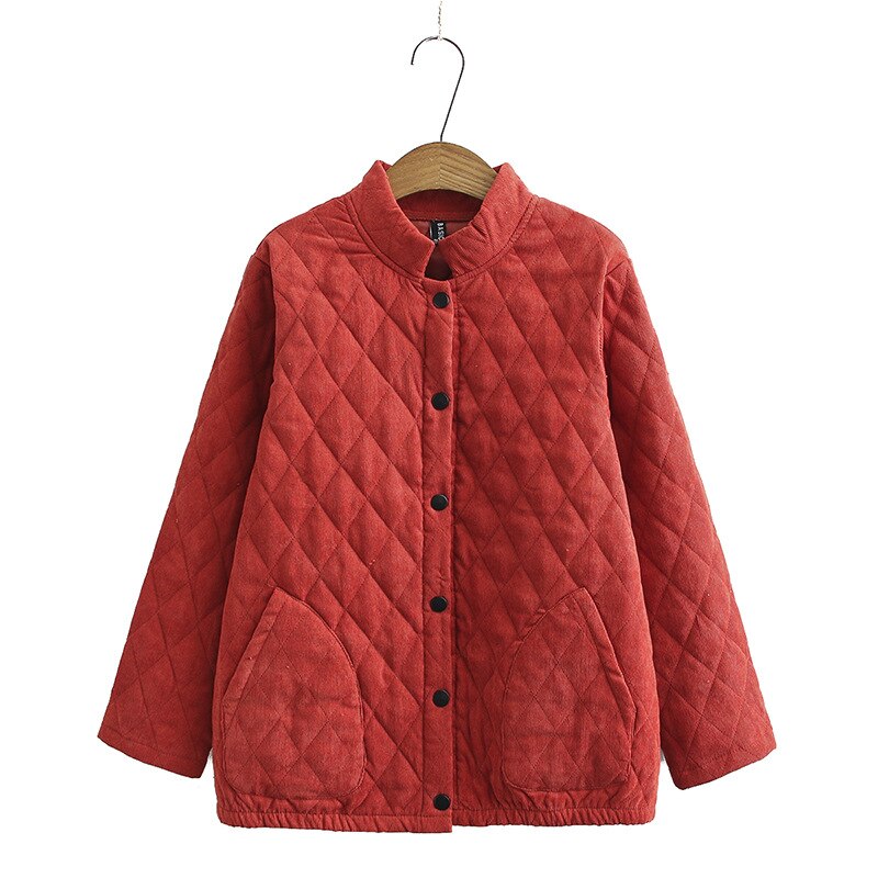 Vinterjackor för kvinna plus size enfärgad enkelknäppt manchester diagonal ficka dam jacka parka dam: Röd / Xxl